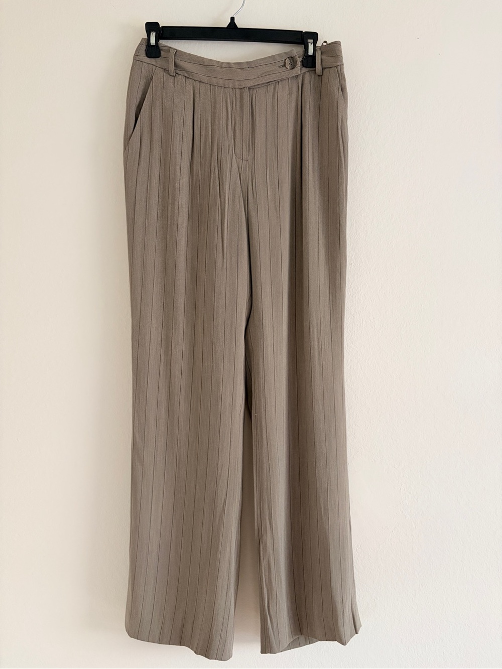 Vintage Jones New York Taupe Pinstripe Wide-Leg Trousers